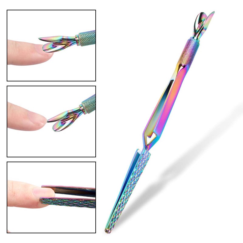 JOLLYSTYLE 2PCS Colorful Stainless Steel Nail Art Tools Pinching Cuticle Pusher - Multifunction False Nail Shaping Tweezers Manicure Tool - Image 3